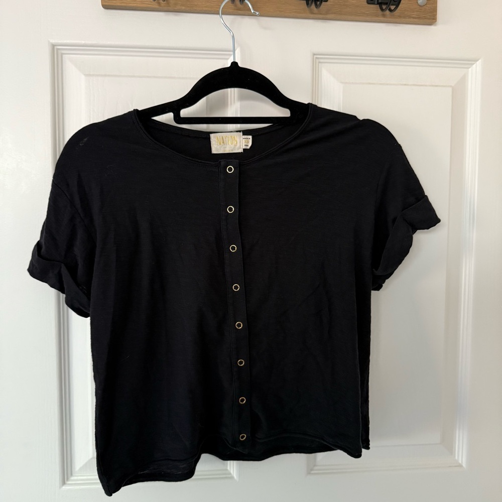 Black NATION LTD snap front t-shirt XS